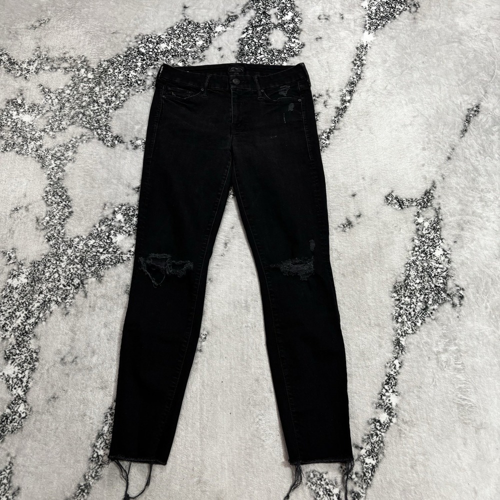 MOTHER The Looker Ankle Fray Skinny Jeans Size 26 Black Distressed Raw Hem
